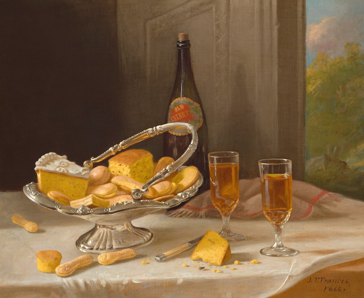 Natureza Morta com Cesto de Bolo de Prata, 1866. de John F. Francis