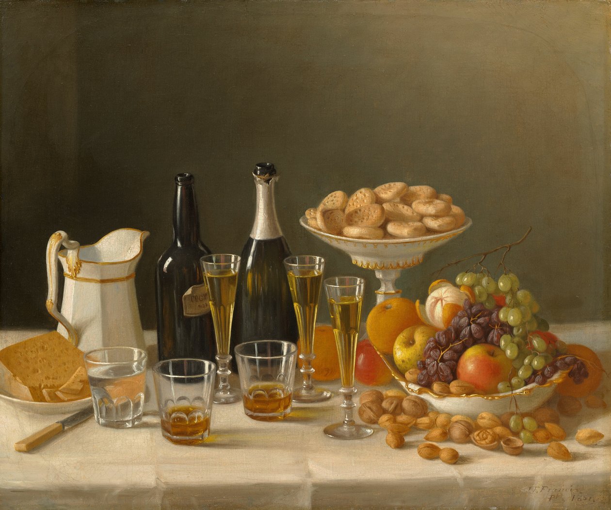 Vinho, queijo e frutas, 1857. de John F. Francis
