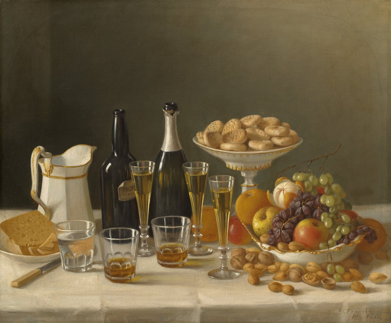 Vinho, queijo e frutas, 1857 de John F. Francis