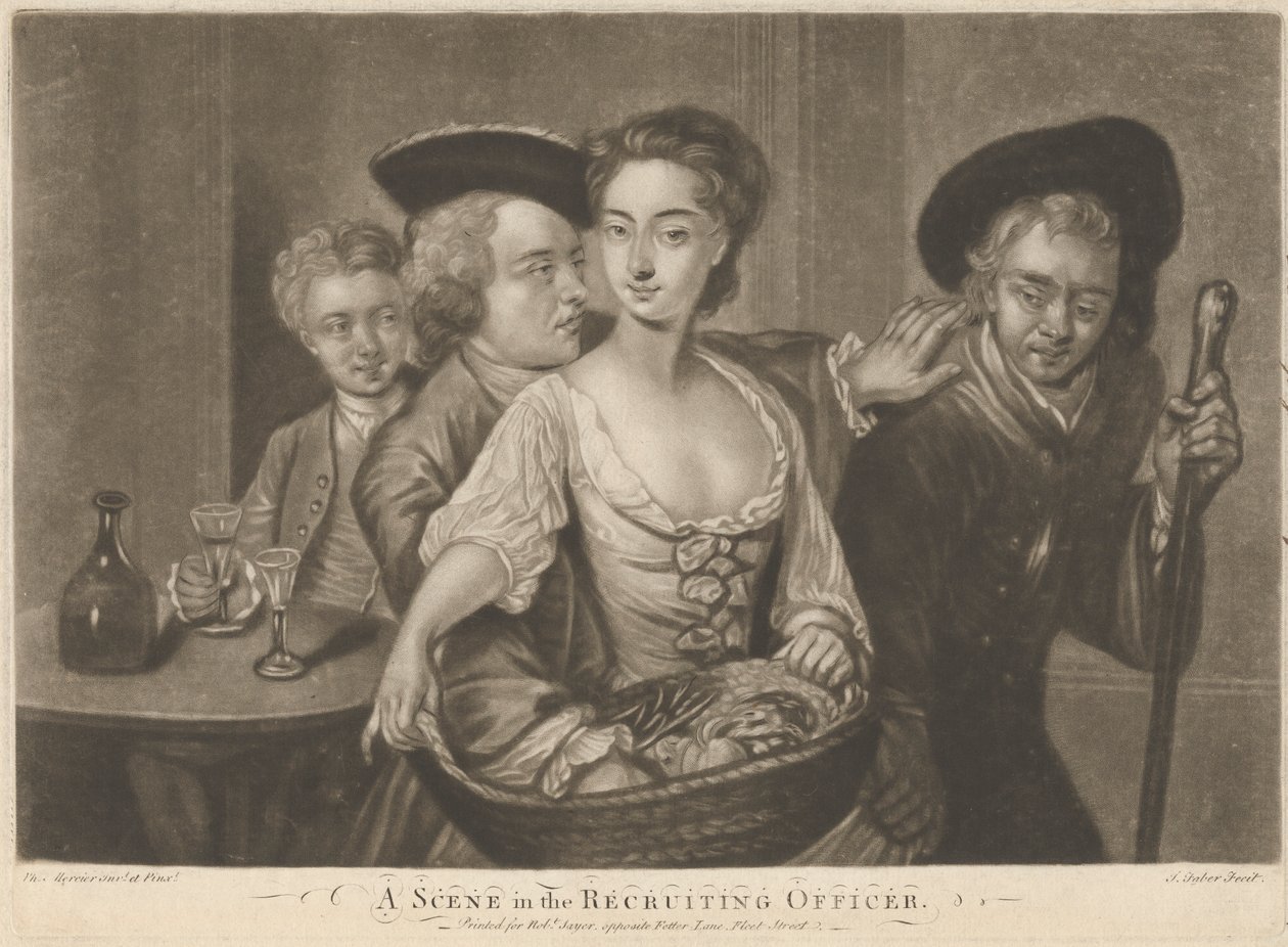 Uma cena no "The Recruiting Officer" (O Oficial de Recrutamento) de John Faber the younger