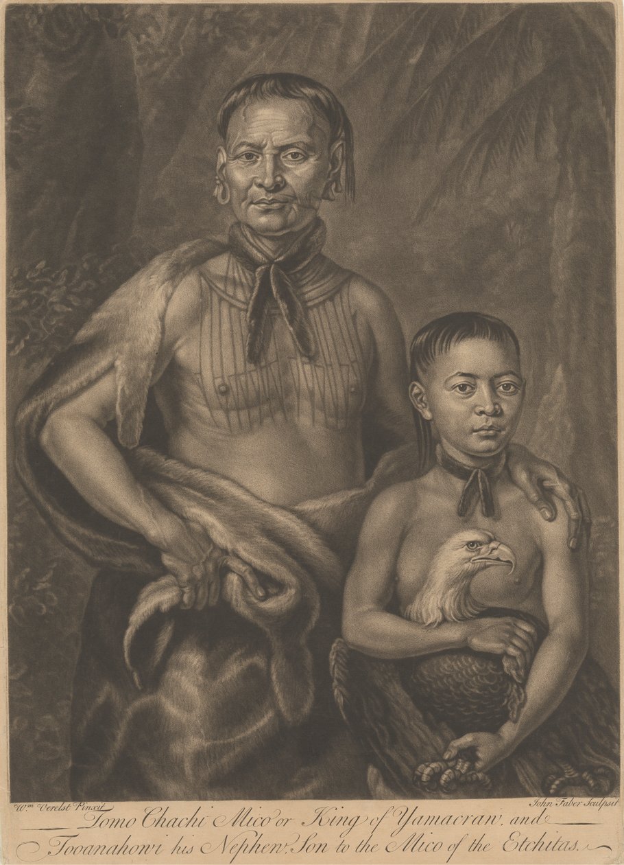 Tomo Chachi Mico, ou Rei de Yamacraw, e Tooanahowi [sic], seu sobrinho de John Faber the younger