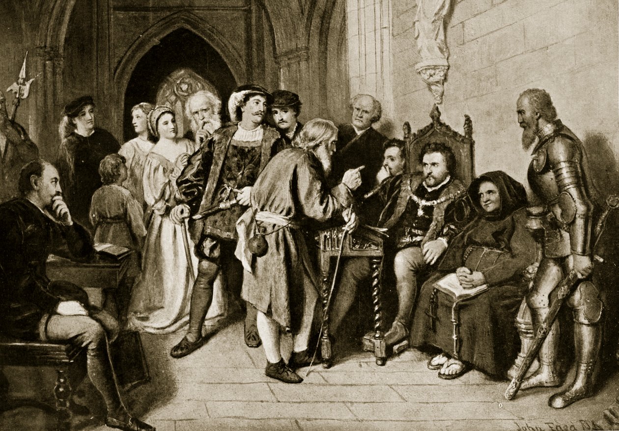 James IV no conselho antes da batalha de Flodden, 1513, ilustração da "História da nação britânica" de Hutchinson, c.1923 de John Faed