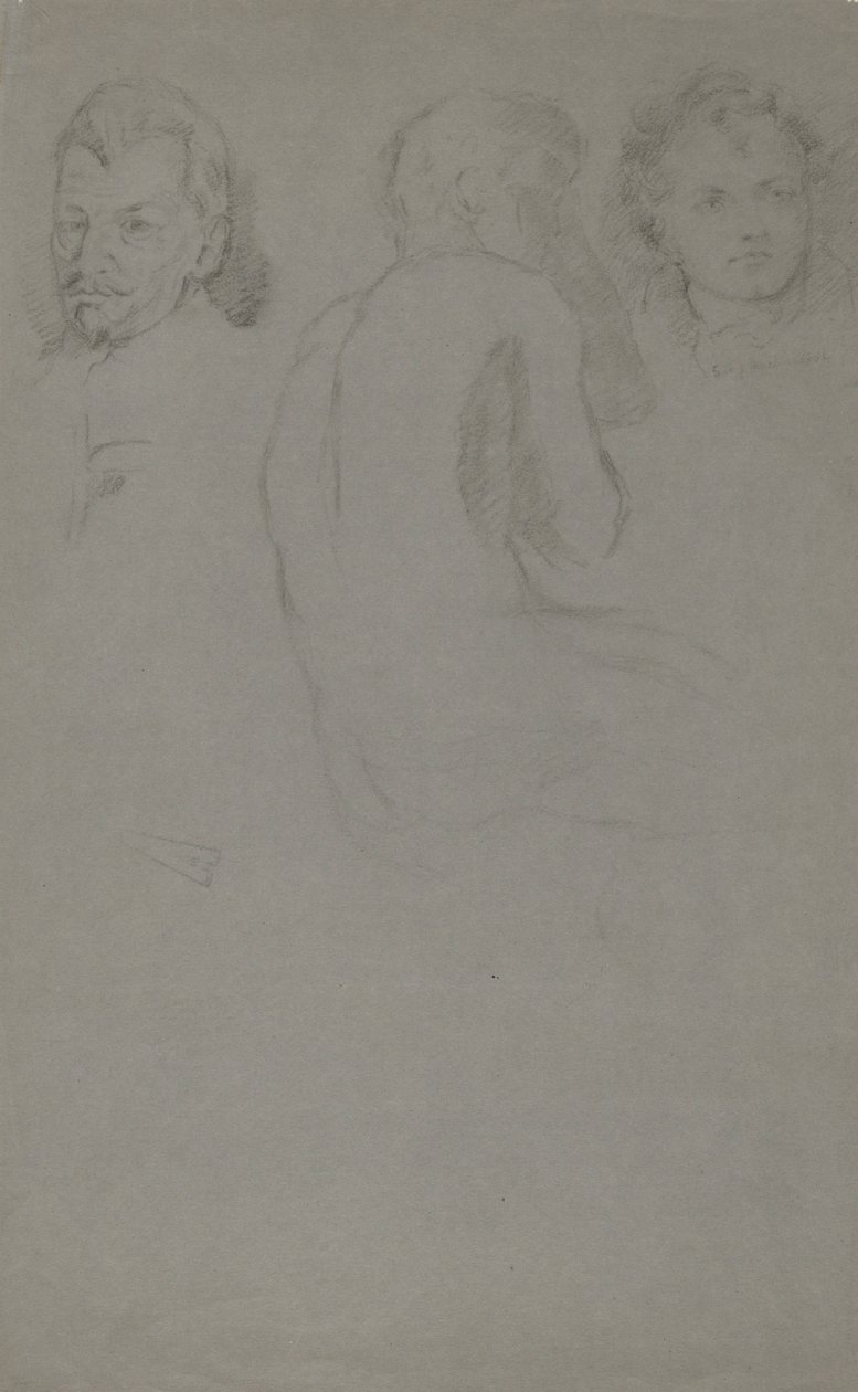 Dois estudos de retrato e um nu masculino, sentado de John Ferguson Weir