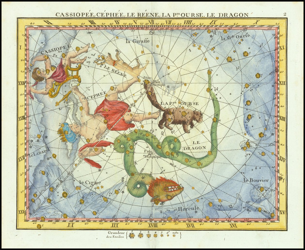 1776 - John Flamsteed - Cassiopee, Cehee, Le Renne, La Pt.Ourse, Le Dragon (Cassiopea, Cepheus, Ursa Minor  Draco) de John Flamsteed
