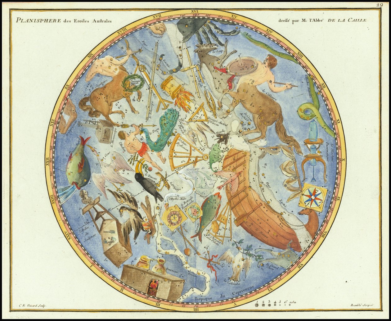 1776 - John Flamsteed - Planisfério das Estrelas Australes de John Flamsteed