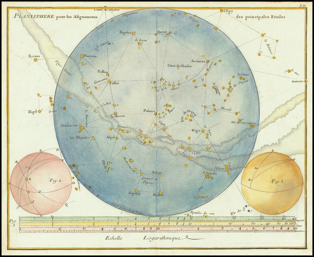 1776 - John Flamsteed - Planisfério para os alinhamentos dos principais astros de John Flamsteed