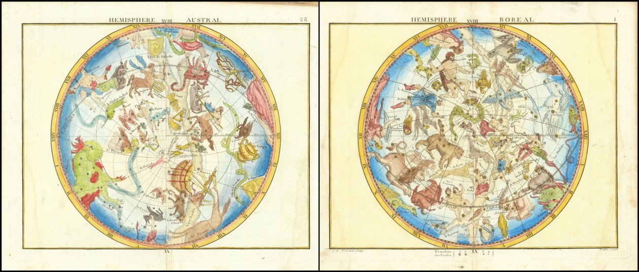 Hemisfério Austral e Hemisfério Boreal de John Flamsteed