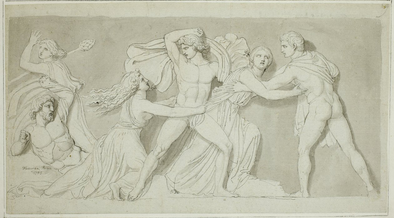 Amphion e Zethus libertando a sua mãe Antiope da fúria de Dirce e Lycus de John Flaxman