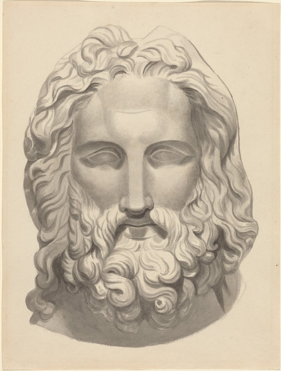 Cabeça de barbudo antiga (pincel e tinta cinzenta com lavagem cinzenta) de John Flaxman