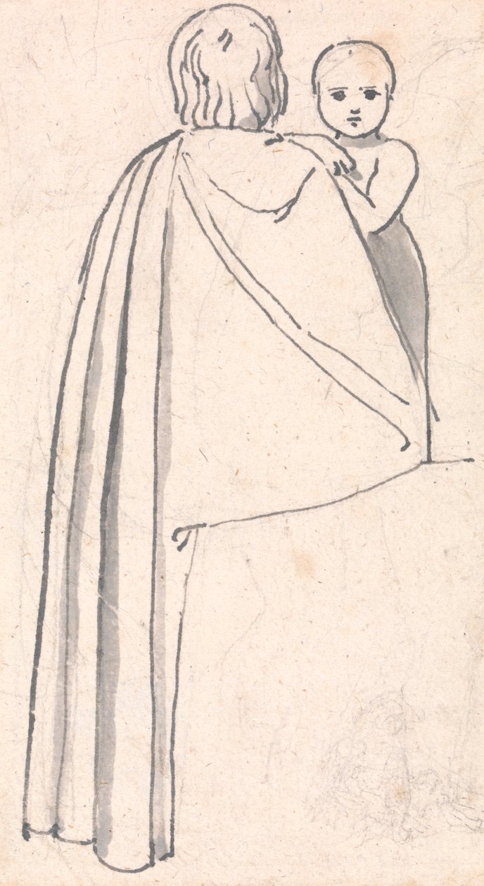 Vista traseira de uma mulher com uma criança a olhar por cima do seu ombro de John Flaxman