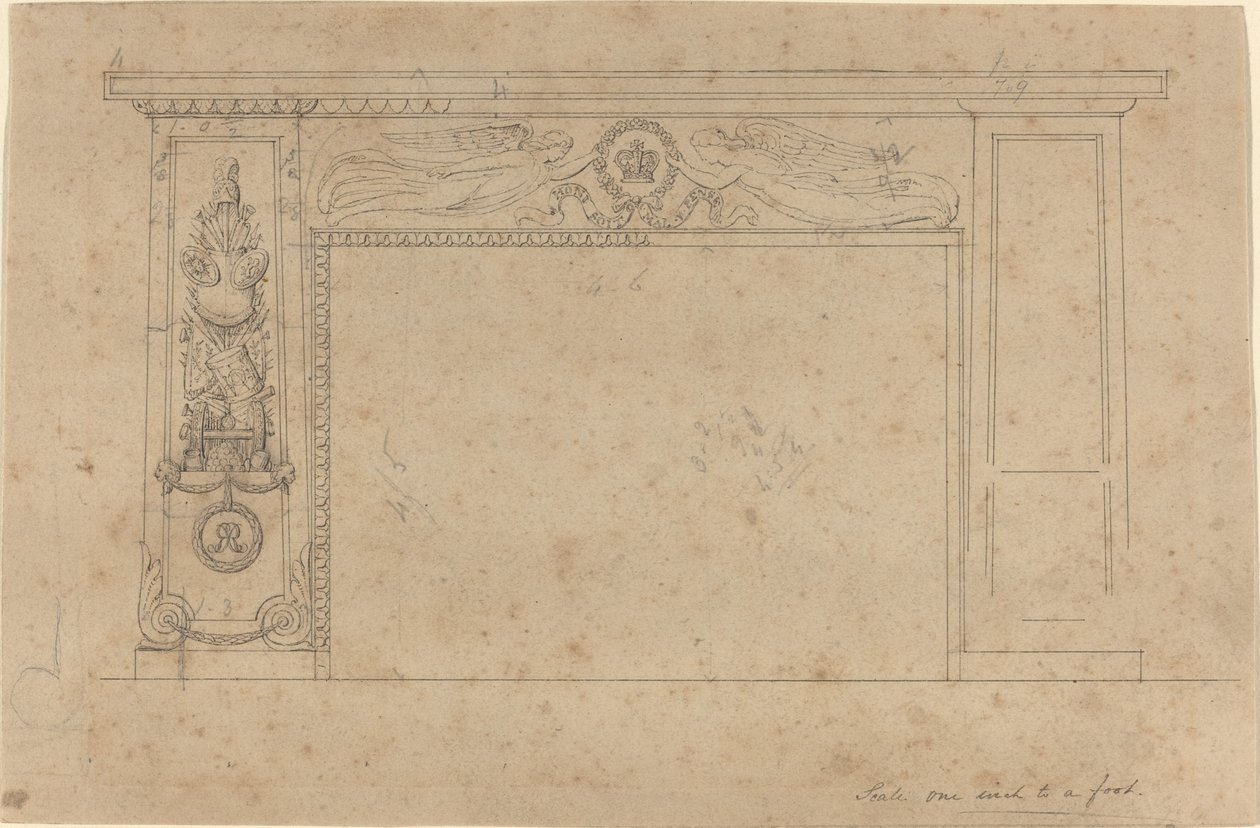 Projeto para o pedaço de chaminé na sala do trono, Palácio de Buckingham de John Flaxman