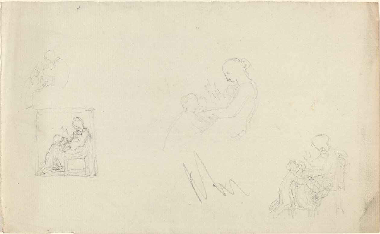Quatro Estudos de uma Mulher Sentada com Crianças a Seus Pés (Esboços para o Monumento a Lady FitzHarris?) de John Flaxman