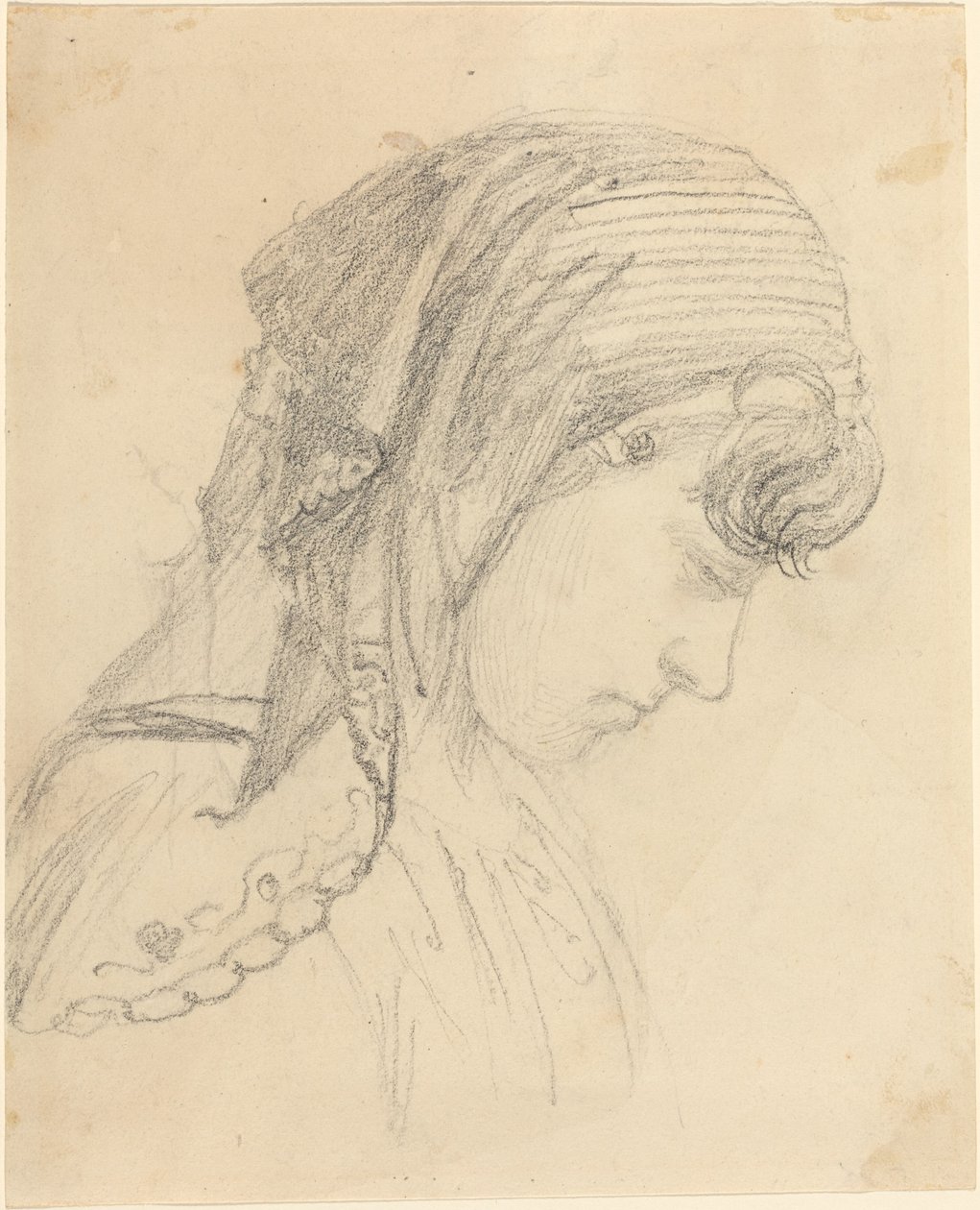 Cabeça de uma mulher em um lenço, olhando para baixo de John Flaxman