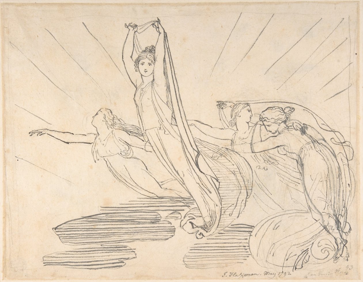 Manhã: Odisseia de Pope, livro 12 (recto); estudo para o desenho final (verso) de John Flaxman
