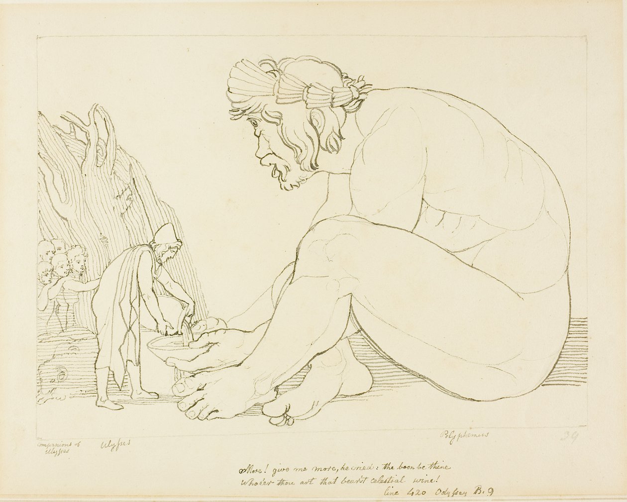 Polifemo pede mais vinho a Ulisses de John Flaxman
