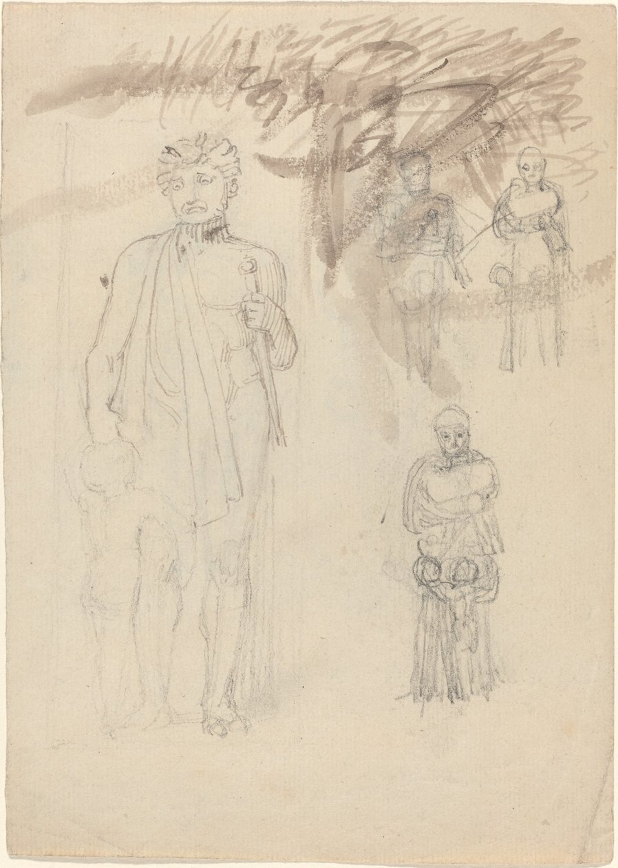 Folha de Estudos, incluindo Guerreiro com Criança [reto e verso] de John Flaxman