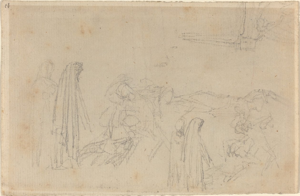 Esboços com uma figura encapuzada (Virgílio e Beatrice?) de John Flaxman