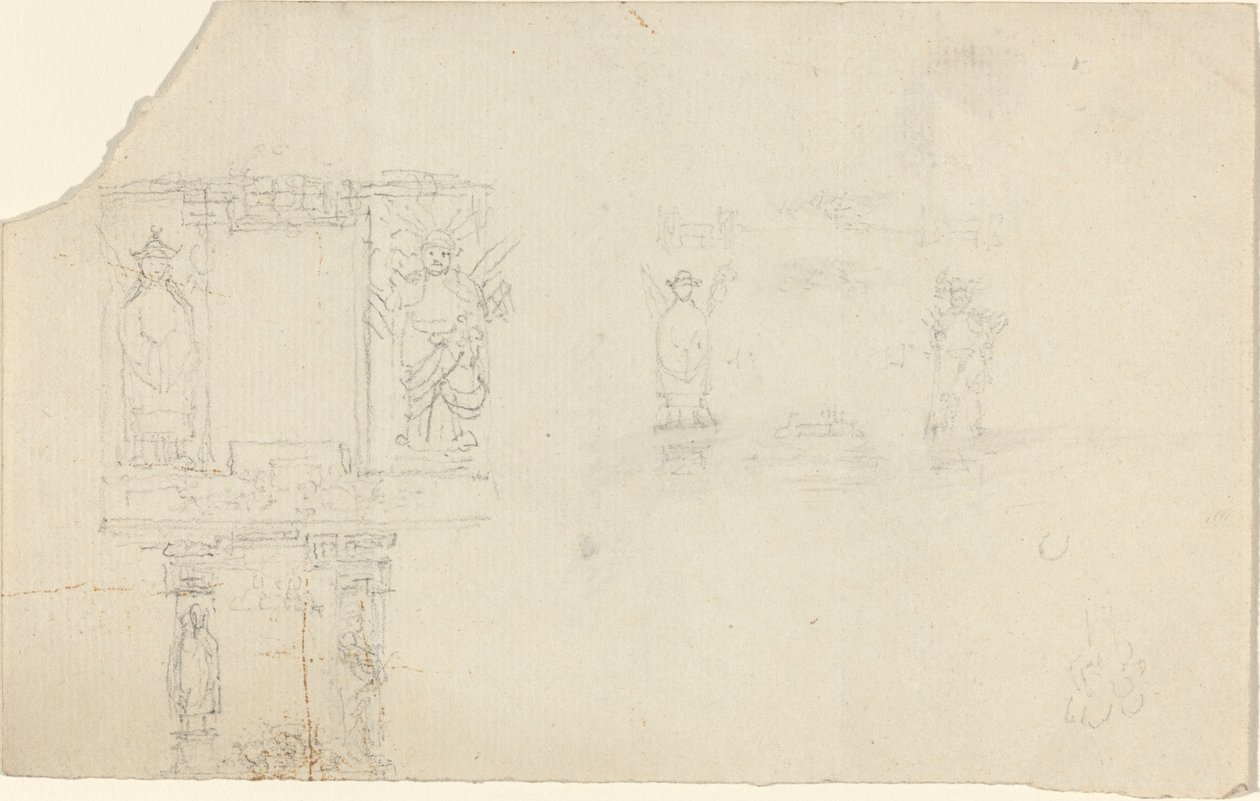 Estrutura com figuras em trajes asiáticos (ilustração para “The Casket”?) de John Flaxman