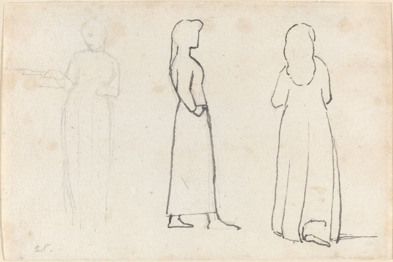 Três esboços de uma mulher em pé de John Flaxman