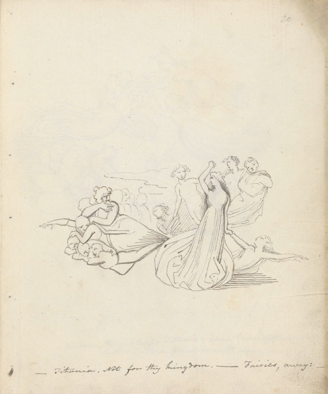 Titânia Não para o teu reino. - Fadas longe, 1783 (caneta, tinta e papel) de John Flaxman