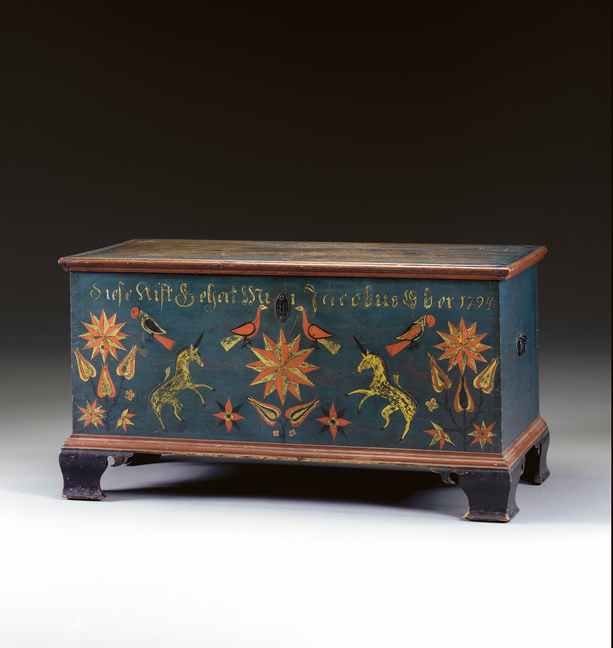 Baú decorado feito para Jacob Ober, Rapho Township, Lancaster County, Pensilvânia, EUA, 1794 de John Flory