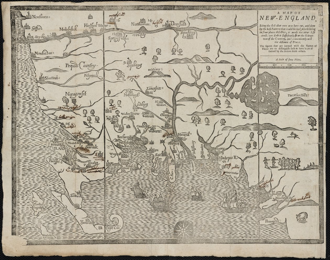 O mapa da Nova Inglaterra De: William Hubbards O estado atual da Nova Inglaterra, 1677 de John Foster