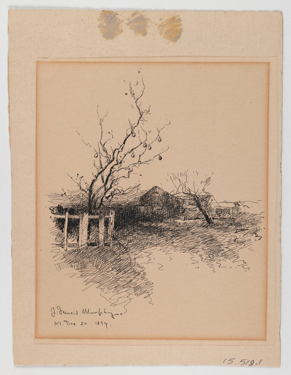 Paisagem, NY, 20 de dezembro de 1894 (caneta e tinta sobre papel montado em papelão) de John Francis Murphy