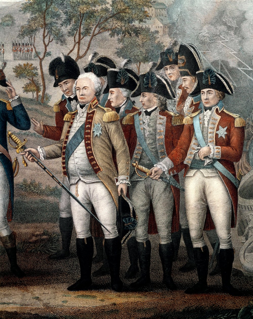 Oficiais britânicos Tarleton, Cornwallis, Abercrombie, O