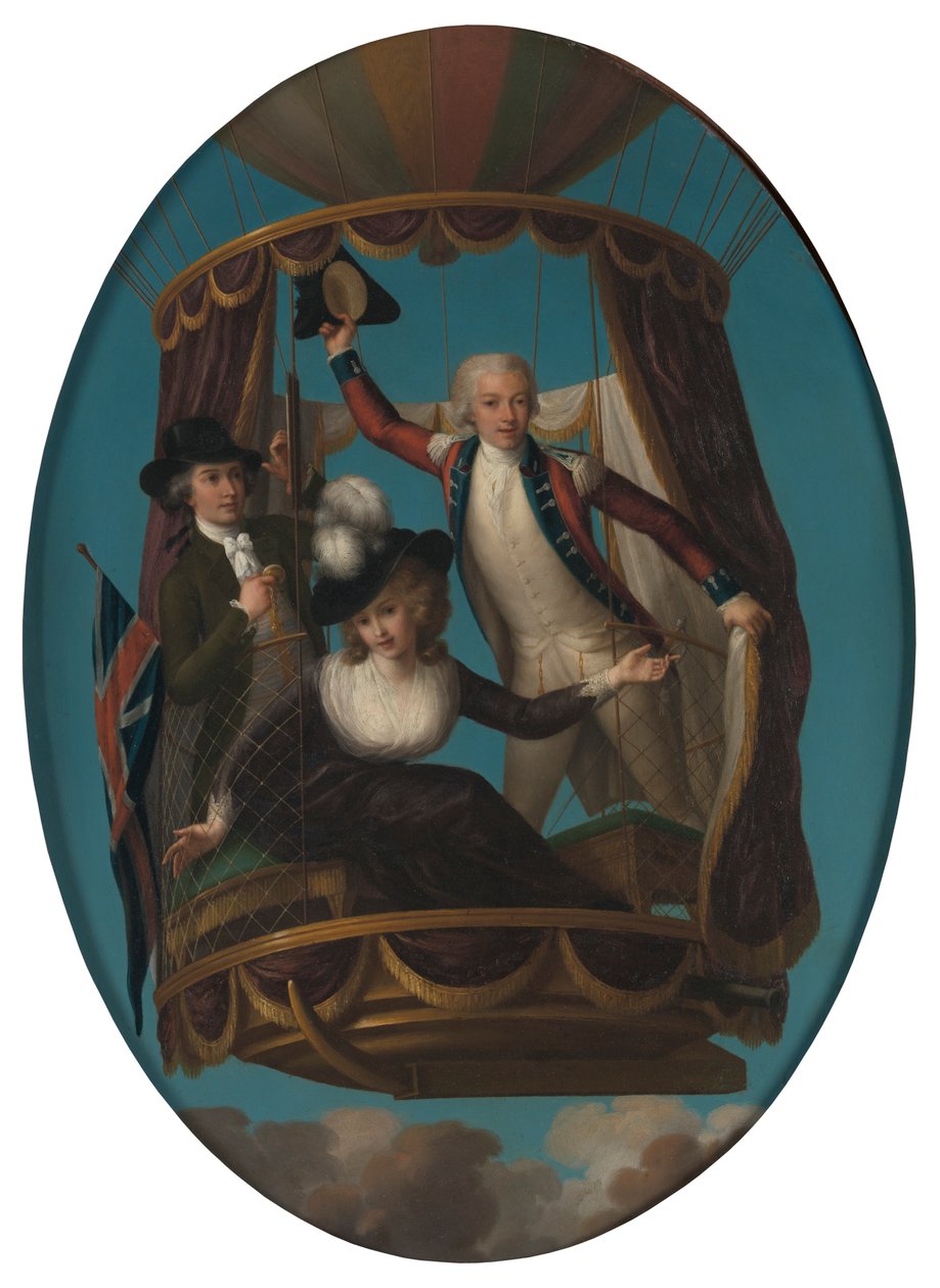 O Capitão Vincenzo Lunardi com o seu assistente George Biggin, e a Sra. Letitia Anne Sage, num Balão de John Francis Rigaud