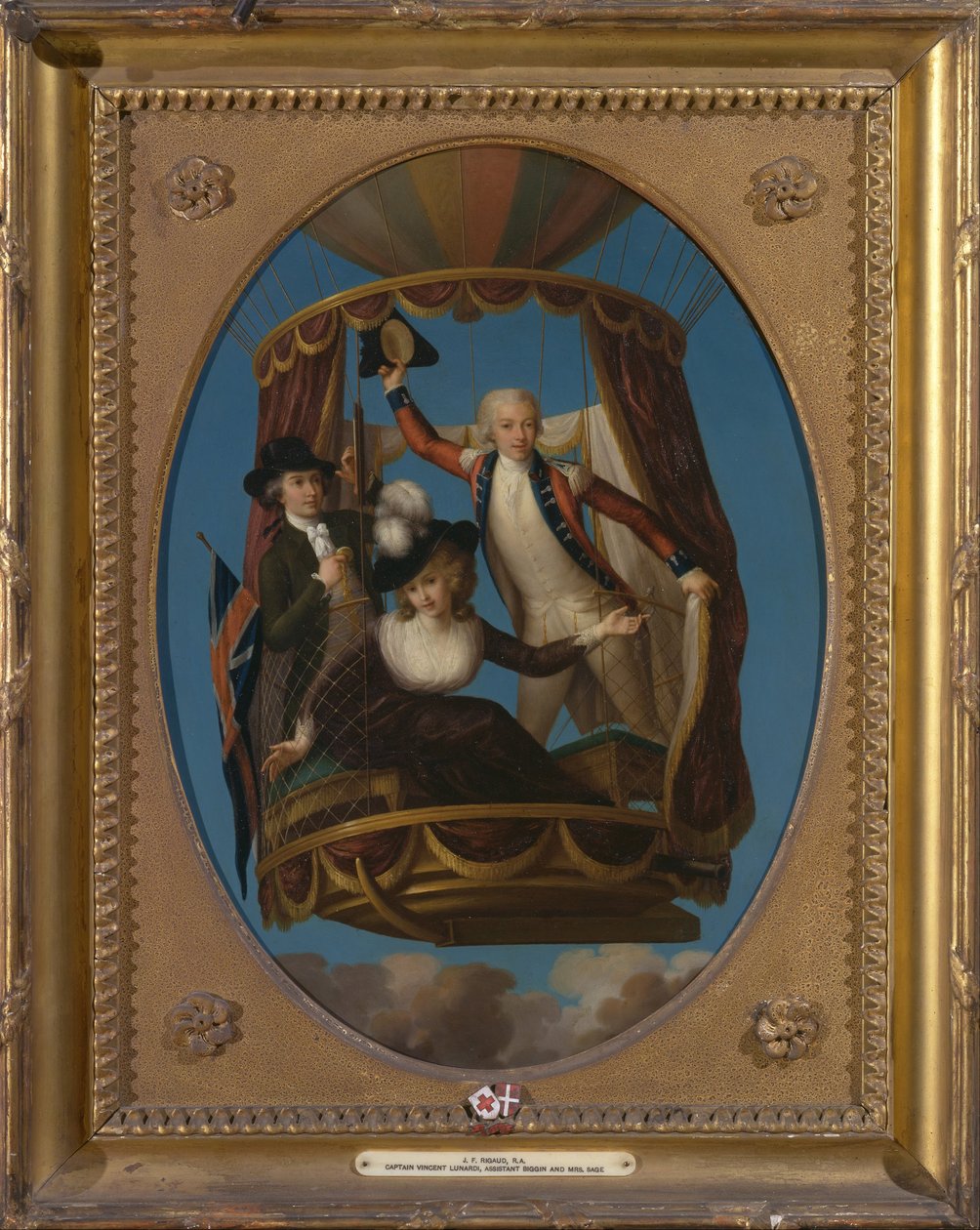 Capitão Vincenzo Lunardi com o seu assistente George Biggin e a Sra. Letitia Anne Sage, num balão de John Francis Rigaud
