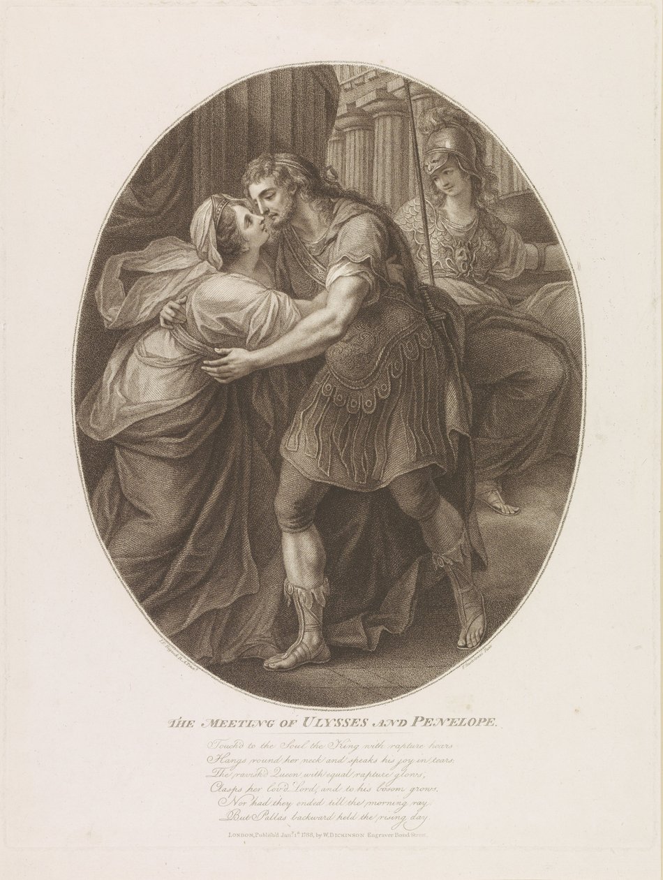 O encontro de Ulisses e Penélope, gravado por Francesco Bartolozzi de John Francis Rigaud