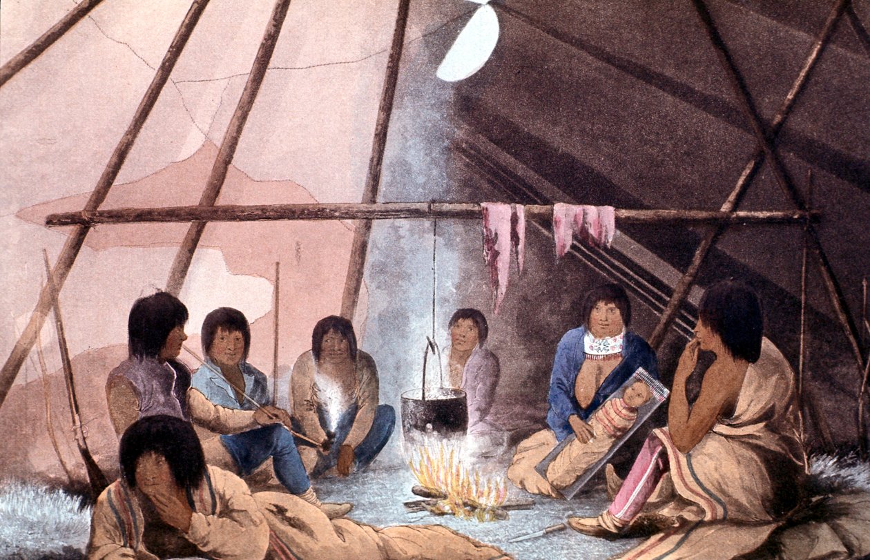 Interior da tenda indiana Cree, 1823 de John Franklin