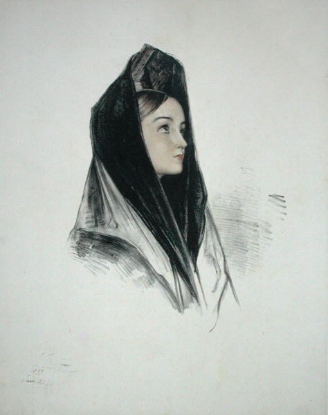 Garota em uma Mantilla, Sevilha de John Frederick (after) Lewis