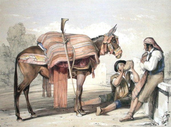 Camponeses Itinerantes com uma mula, Andaluzia de John Frederick (after) Lewis