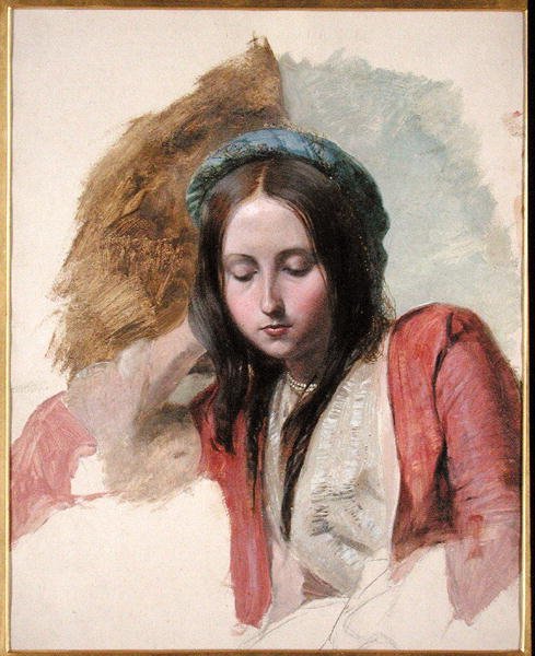 Estudo de uma Mulher (óleo e lápis sobre papel) de John Frederick (attr.to) Lewis