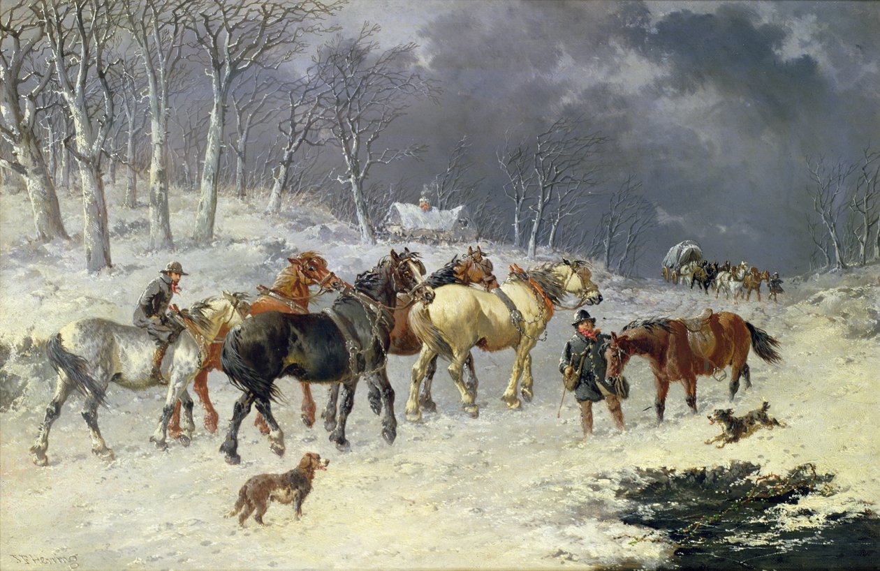 Cavalos na neve de John Frederick Herring Junior