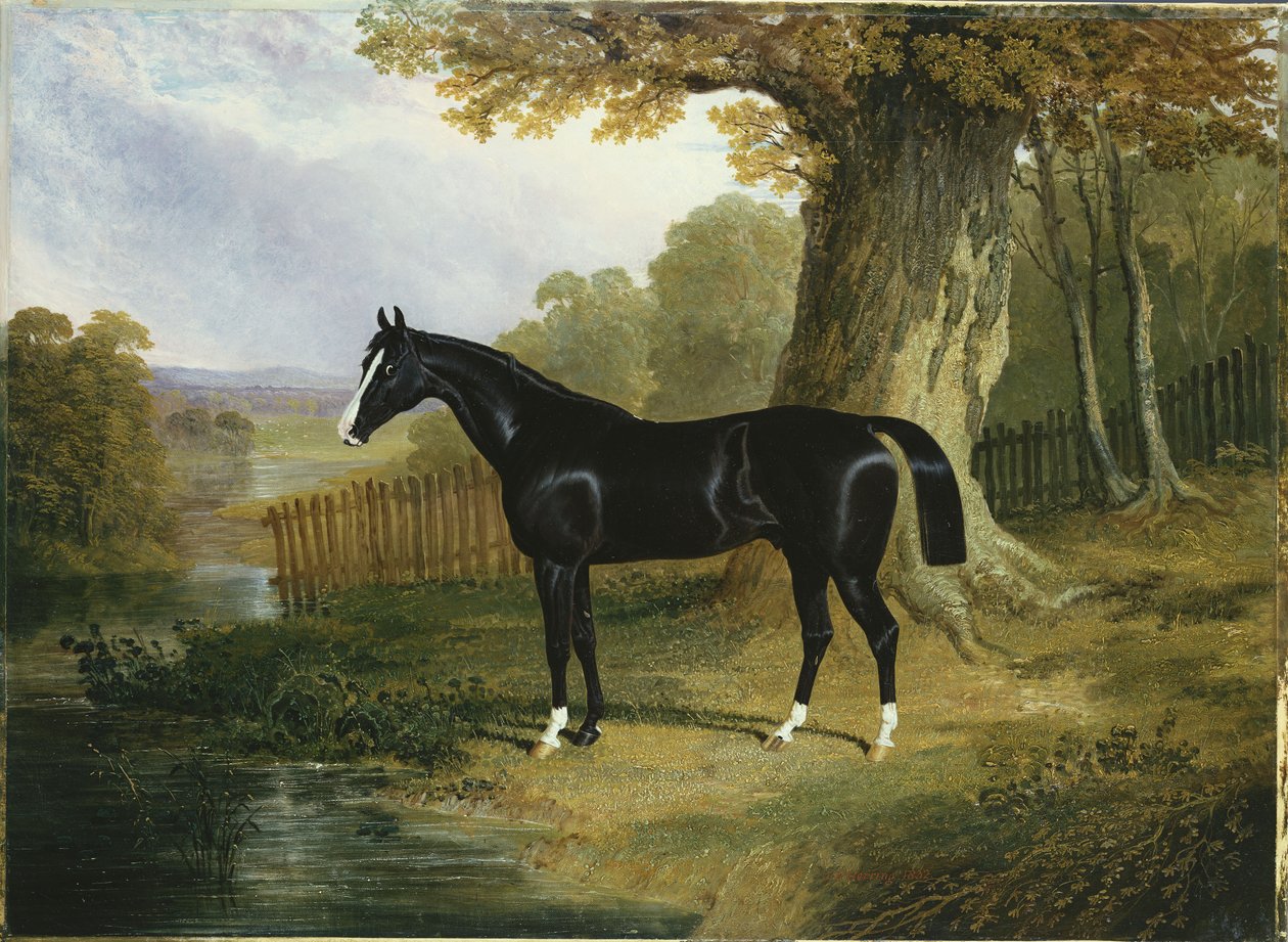 Um caçador escuro em uma paisagem do rio, 1832 de John Frederick Herring Senior