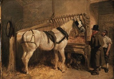 Um Cavalo de Cabana de St. Giles num Estábulo com Grooms de John Frederick Herring Senior