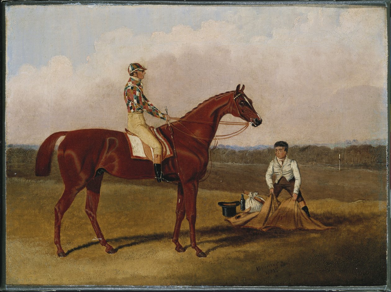 "Descalço", o cavalo de corrida, com um jóquei e um noivo, 1835 de John Frederick Herring Senior