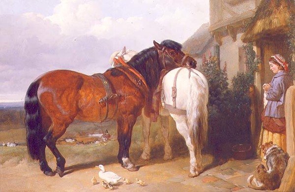 Carthorses à porta de uma casa de campo de John Frederick Herring Senior