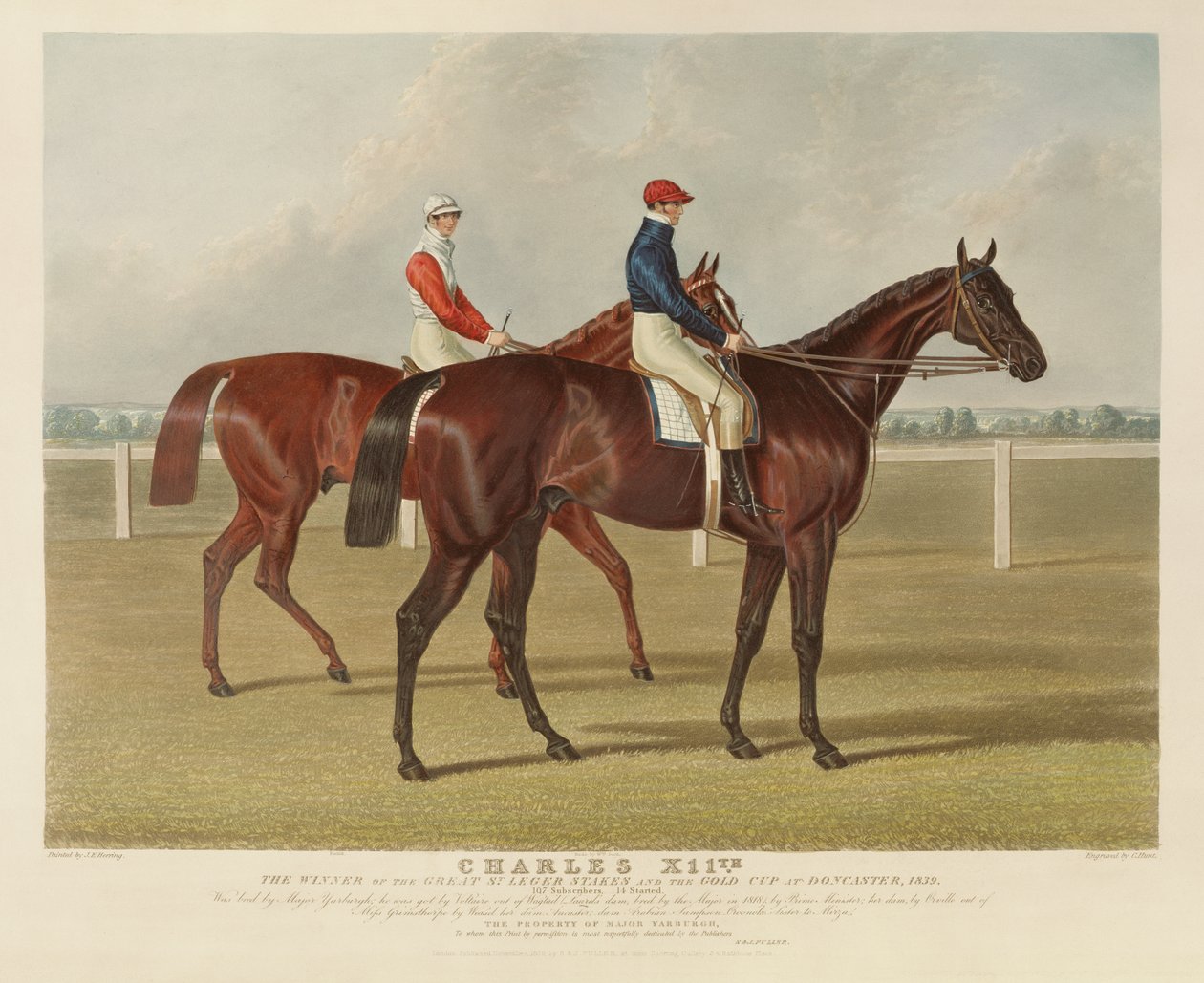 "Charles XII", o vencedor do Grande St. Leger Stakes em Doncaster, 1839, gravado por Charles Hunt (1803-77), pub. por S. und J. Fuller, 1839 (aquatinta) de John Frederick Herring Senior