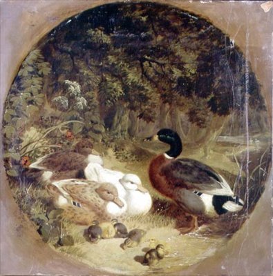 Patos e Patinhos na Paisagem de um Rio Amadeirado de John Frederick Herring Senior
