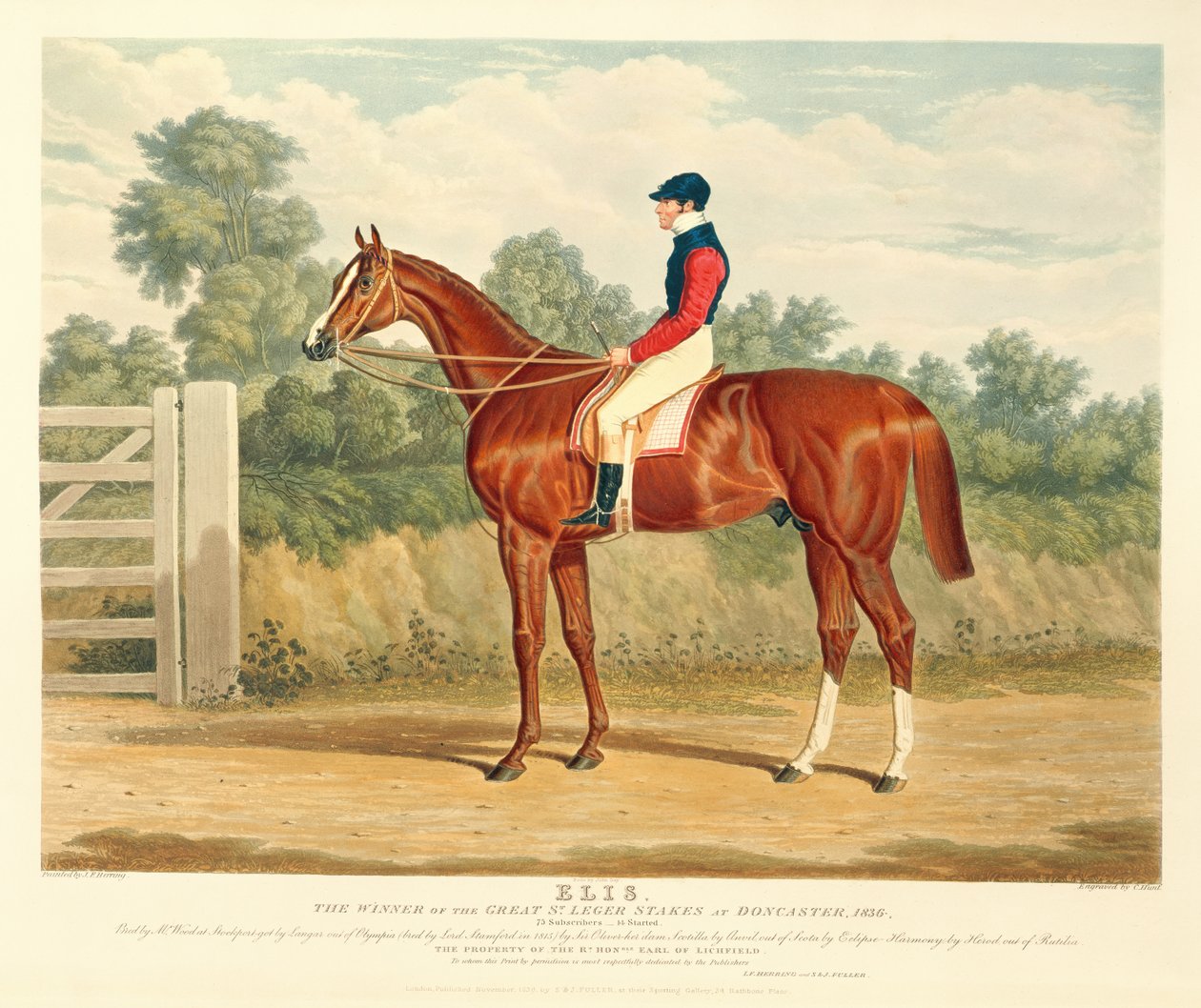 &39;Elis&39;, o vencedor do Grande St. Leger Stakes em Doncaster, 1836, gravado por Charles Hunt (1803-77), pub. por S. und J. Fuller, 1836 (aquatinta) de John Frederick Herring Senior