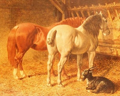 Cavalos e um bode num estábulo de John Frederick Herring Senior
