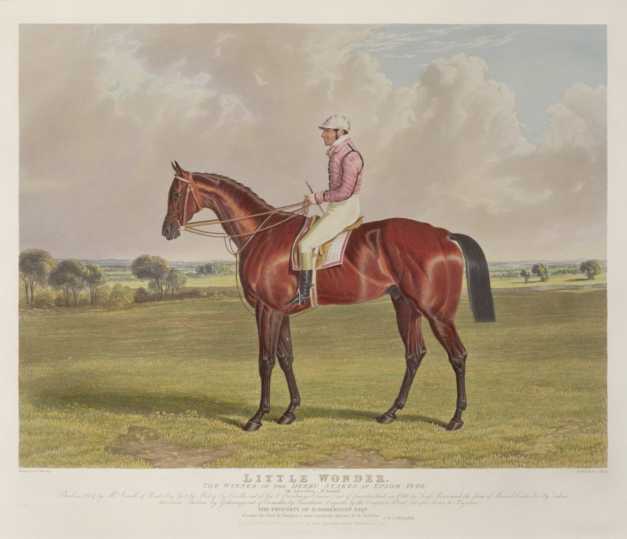 &39;Little Wonder&39;, o vencedor do Derby Stakes em Epsom, 1840, gravado por Charles Hunt (1803-77), pub. por S. und J. Fuller, 1840 (aquatinta) de John Frederick Herring Senior