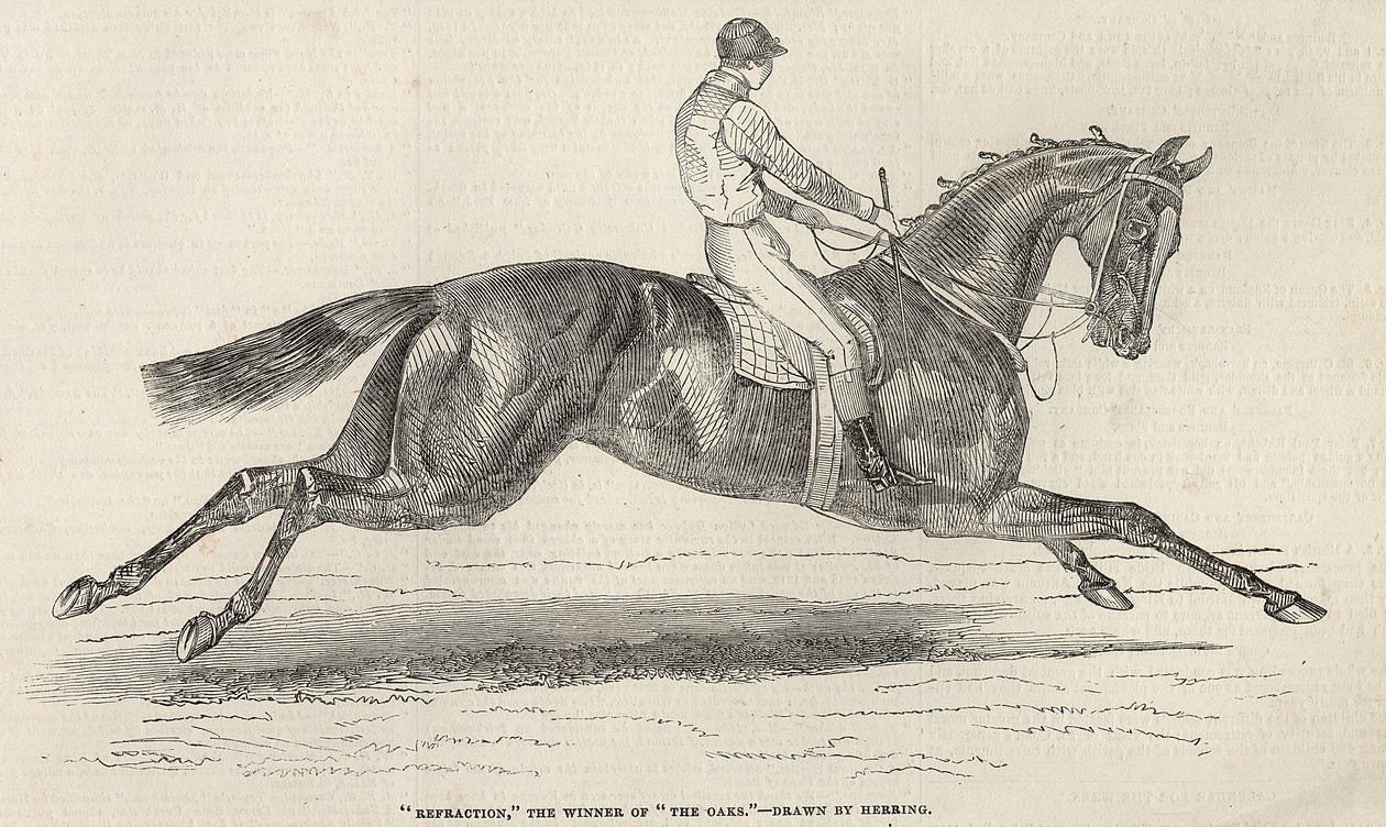 &39;Refraction&39;, o vencedor de &39;The Oaks&39;, de &39;The Illustrated London News&39;, 7 de junho de 1845 de John Frederick Herring Senior
