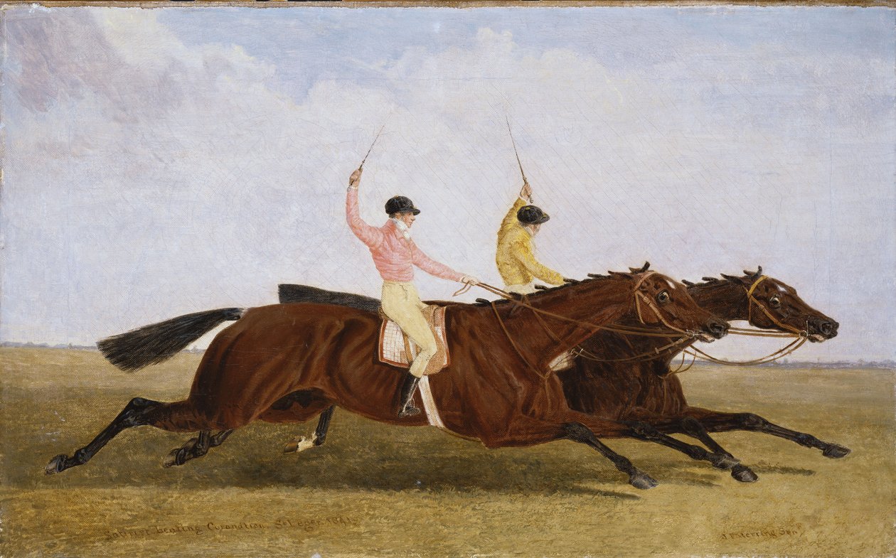 Satirist com William Scott acima batendo a coroação com John Day Up - o St. Leger 1841 de John Frederick Herring Senior