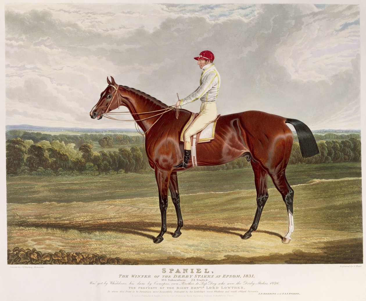 &39;Spaniel&39;, o vencedor do Derby Stakes em Epsom, 1831, gravado por Charles Hunt (1803-77), pub. por S. und J. Fuller, 1831 (aquatinta) de John Frederick Herring Senior