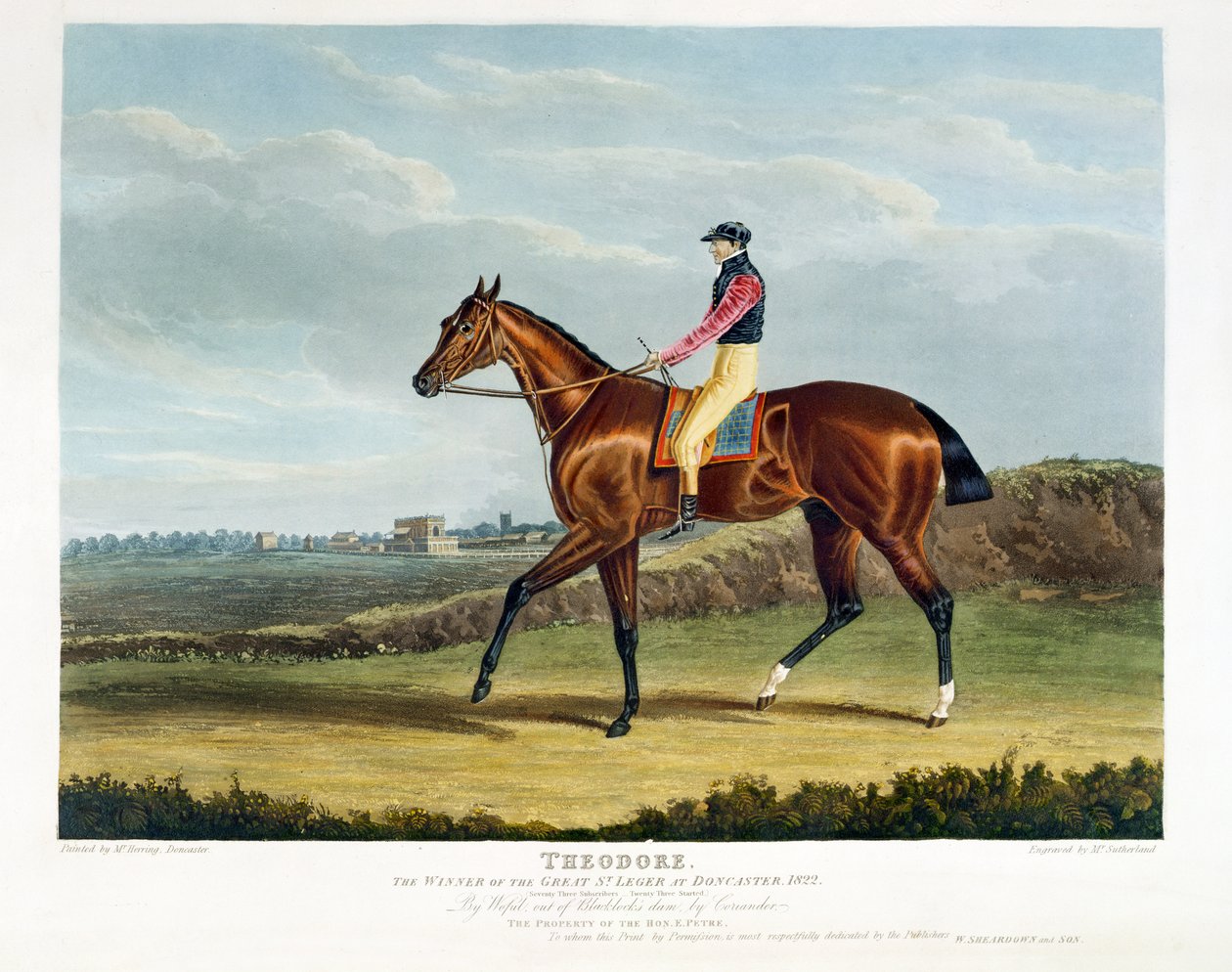 "Theodore", o vencedor do Grande St. Leger em Doncaster, 1822, gravado por Thomas Sutherland (bc1785), pub. de W. Sheardown und Son (aquatint) de John Frederick Herring Senior