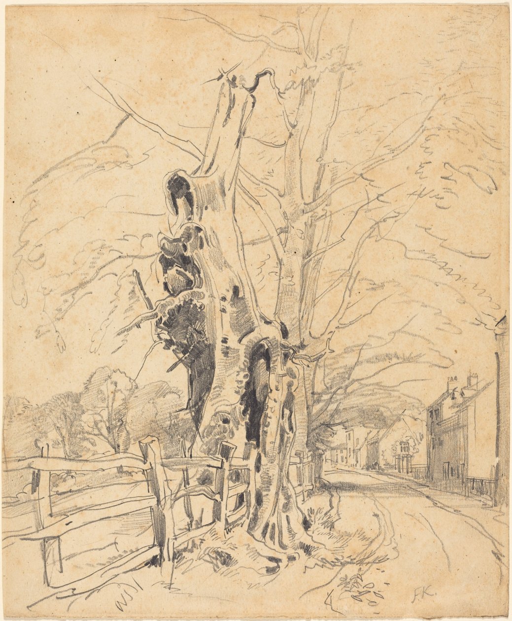Árvores junto a uma vedação de ripas de John Frederick Kensett